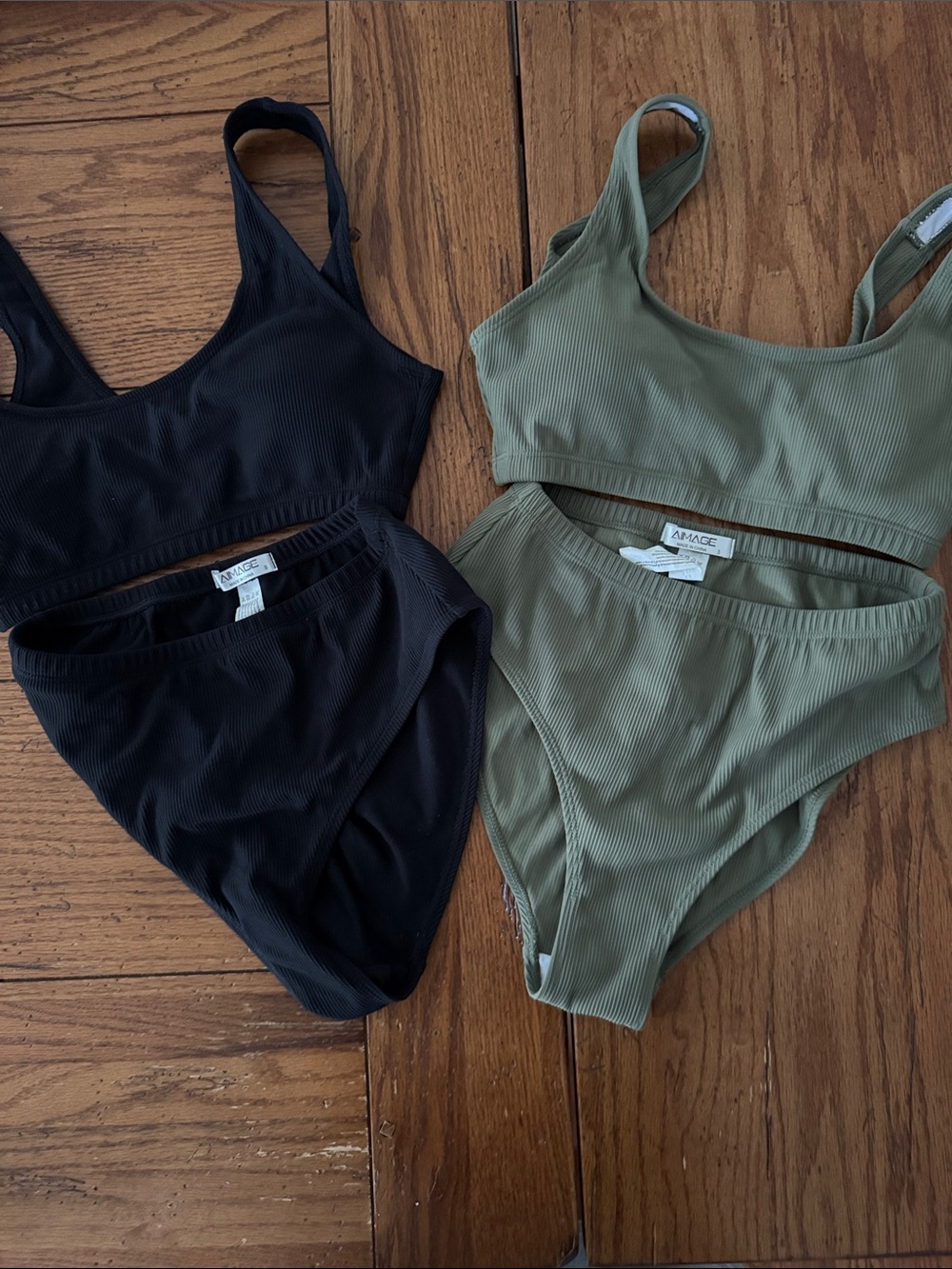 Ribbed Bikini Set - Black & Olive
